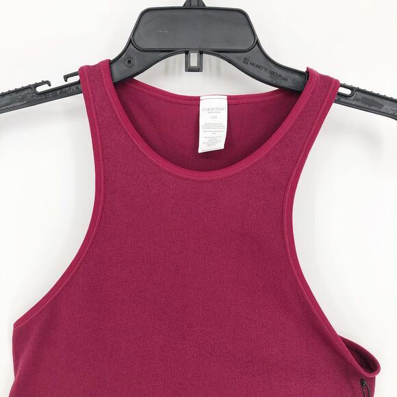 CALVIN KLEIN Women's Performance Ribbed Crop Top Large Red Maroon Racerback NWT - Picture 4 of 11